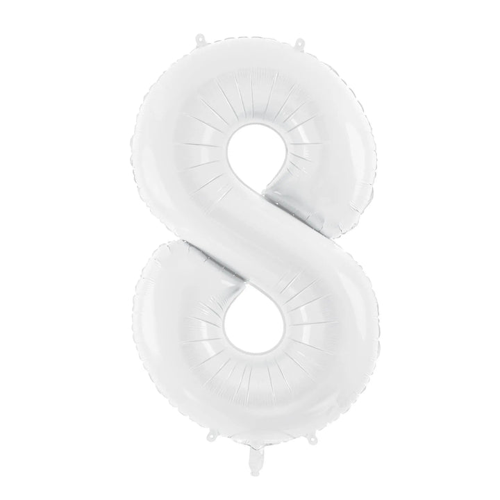 White Number 8 Balloon 86cm / 34" - Large Matt White Foil Mylar Digit - 80th Birthday Balloon - 8th - Anniversary Party Supplies - Jolie Fete UK