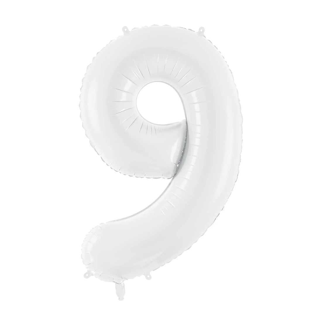 White Number 9 Balloon 86cm / 34" - Large Matt White Foil Mylar Digit - 90th Birthday Balloon - 9th - Anniversary Party Supplies - Jolie Fete UK