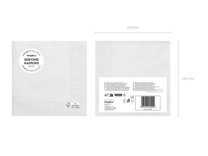 White Paper Napkins - Pastel White Dinner Napkins - Kids Birthday Party - Baby Shower - Hen Party - Christening - Pack of 20 - Jolie Fete UK