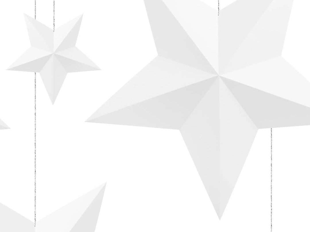 White Paper Stars - White Christmas Hanging Stars - DIY Christmas Decorations - 3D Contemporary Decor - Holiday Decor - White Star-Pack Of 6 - Jolie Fete UK