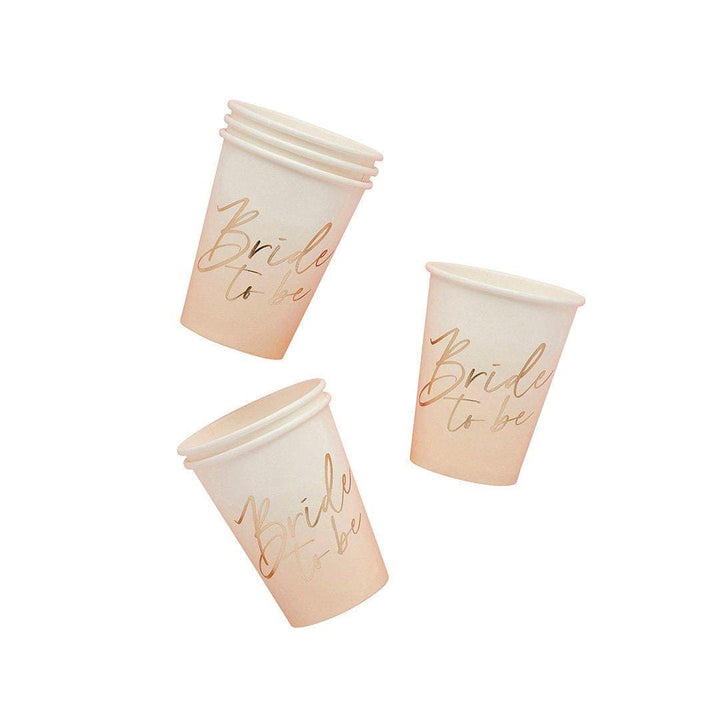 Bride To Be Paper Cups - White & Peach Hen Party Tableware - Gold Foil Bride Cups - Engagement Party Drinks-Elegant Bridal Shower-Pack of 8 - Jolie Fete UK