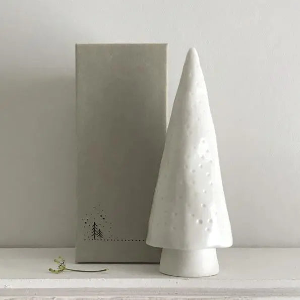 Porcelain Christmas Tree - White Conical Christmas Tree With Gift Box - Christmas Decorations - Christmas Gift Set - East Of India - Jolie Fete UK
