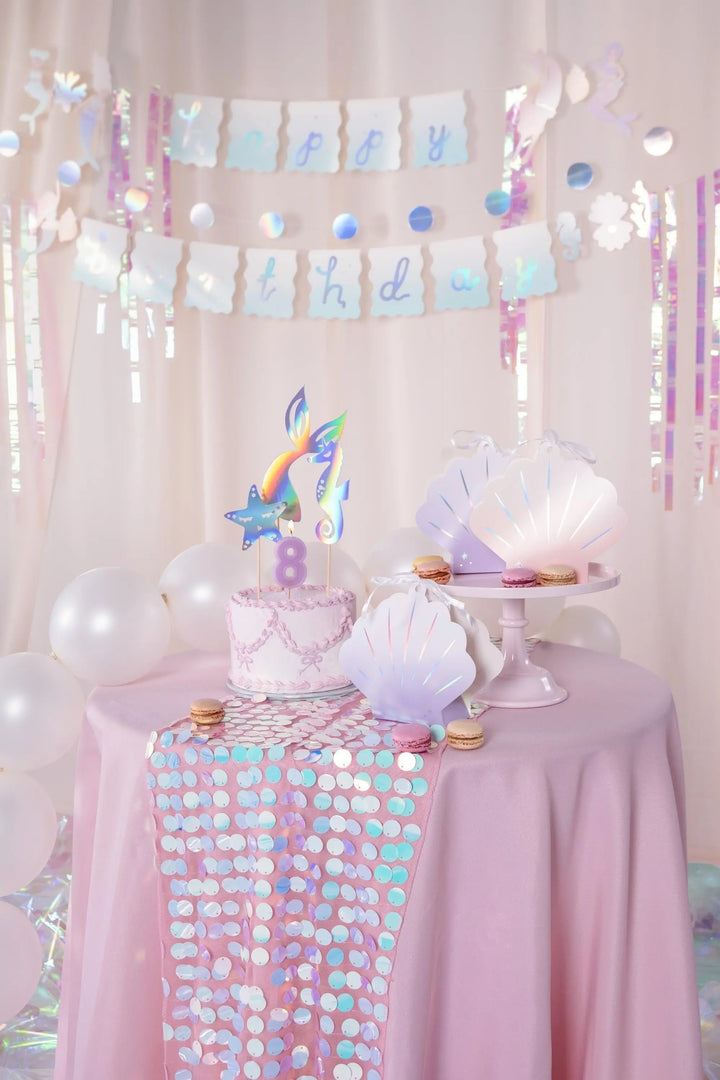 White Table Runner - Mermaid Theme Tulle Runner With Scales - Under the Sea Party -Mermaid Backdrop-Party Decorations-Kids Birthday Party-3m - Jolie Fete UK