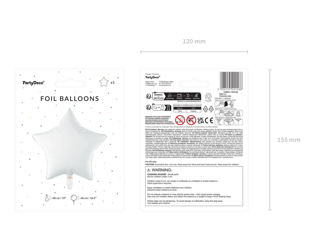 White Star Foil Balloon 48cm - Pastel White Mylar Star Balloon - Twinkle Twinkle Birthday Decor - Baby Shower - Anniversary Party Supplies - Jolie Fete UK