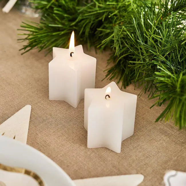 White Star Tea Light Candles - Christmas Candles - Cosy Festive Home Decor - Star Shaped Candles - Xmas Table Decoration - Pack of 2 - Jolie Fete UK