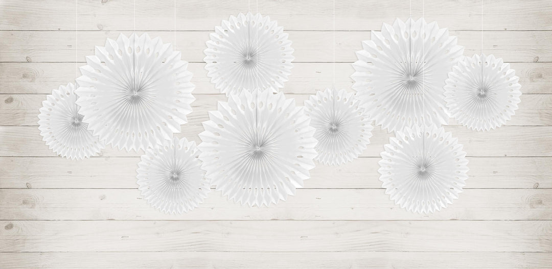 White Tissue Paper Rosettes - White Birthday Party Fan Decorations - Party Wall Decorations - Hanging Decorations - Pack Of 3 - Jolie Fete UK