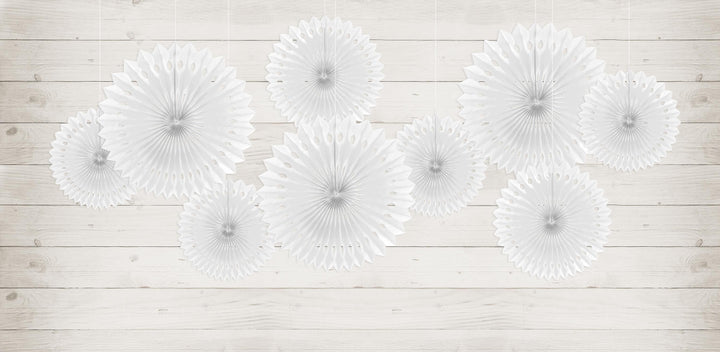 White Tissue Paper Rosettes - White Birthday Party Fan Decorations - Party Wall Decorations - Hanging Decorations - Pack Of 3 - Jolie Fete UK