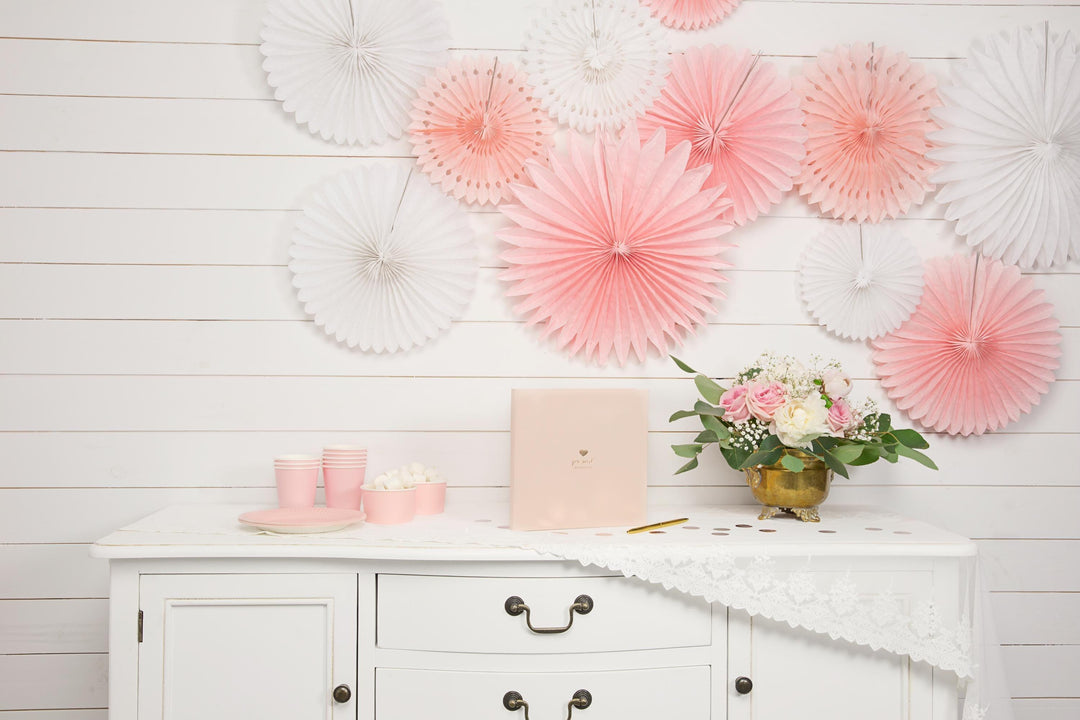 White Tissue Paper Rosettes - White Birthday Party Fan Decorations - Party Wall Decorations - Hanging Decorations - Pack Of 3 - Jolie Fete UK