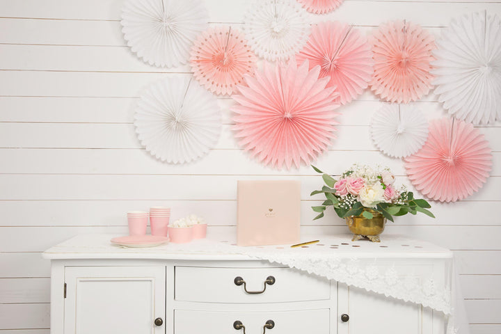 White Tissue Paper Rosettes - White Birthday Party Fan Decorations - Party Wall Decorations - Hanging Decorations - Pack Of 3 - Jolie Fete UK