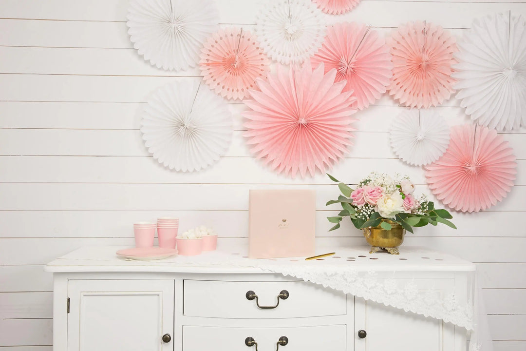 White Tissue Paper Rosettes - White Birthday Party Fan Decorations - Party Wall Decorations - Hanging Decorations - Pack Of 3 - Jolie Fete UK