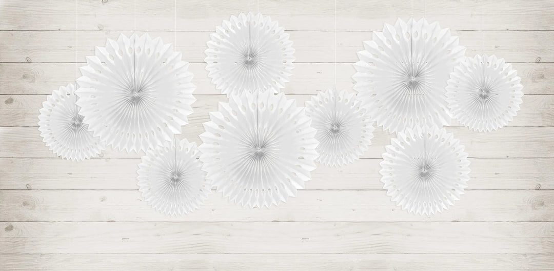 White Tissue Paper Rosettes - White Birthday Party Fan Decorations - Party Wall Decorations - Hanging Decorations - Pack Of 3 - Jolie Fete UK