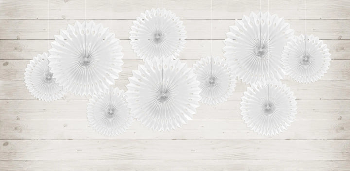 White Tissue Paper Rosettes - White Birthday Party Fan Decorations - Party Wall Decorations - Hanging Decorations - Pack Of 3 - Jolie Fete UK