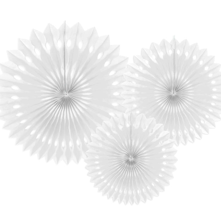 White Tissue Paper Rosettes - White Birthday Party Fan Decorations - Party Wall Decorations - Hanging Decorations - Pack Of 3 - Jolie Fete UK