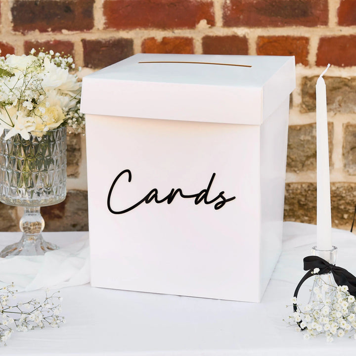White Wedding Card Box - Black 3D Acrylic Lettering Club Green