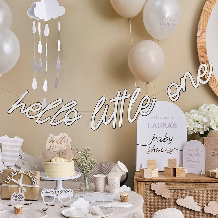 Wooden Cloud Garland - Neutral Baby Shower Decorations - Natural Wood Bunting - Boho Nursery Decor - A Little Dream Collection - 2m - Jolie Fete UK