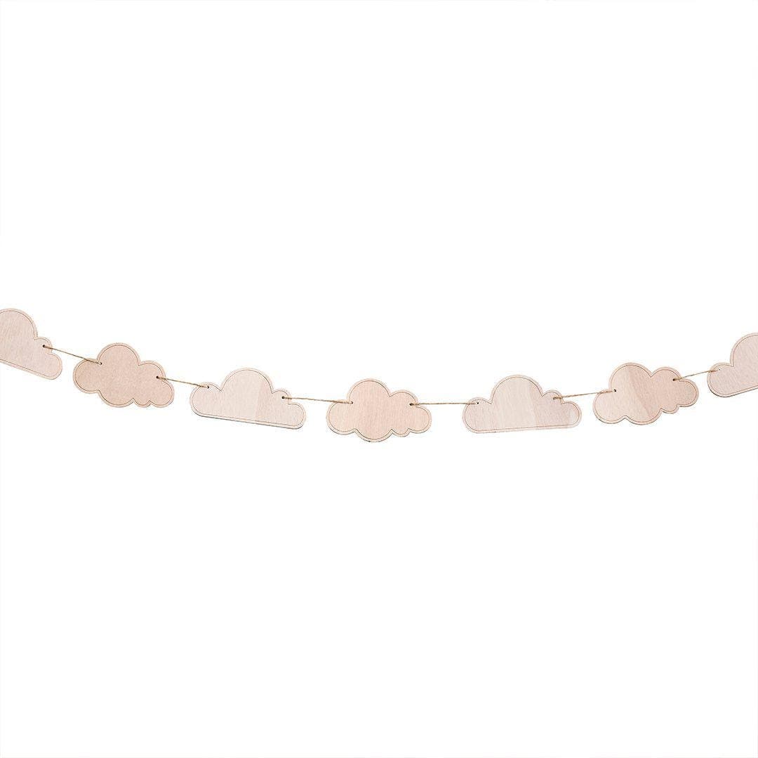 Wooden Cloud Garland - Neutral Baby Shower Decorations - Natural Wood Bunting - Boho Nursery Decor - A Little Dream Collection - 2m - Jolie Fete UK