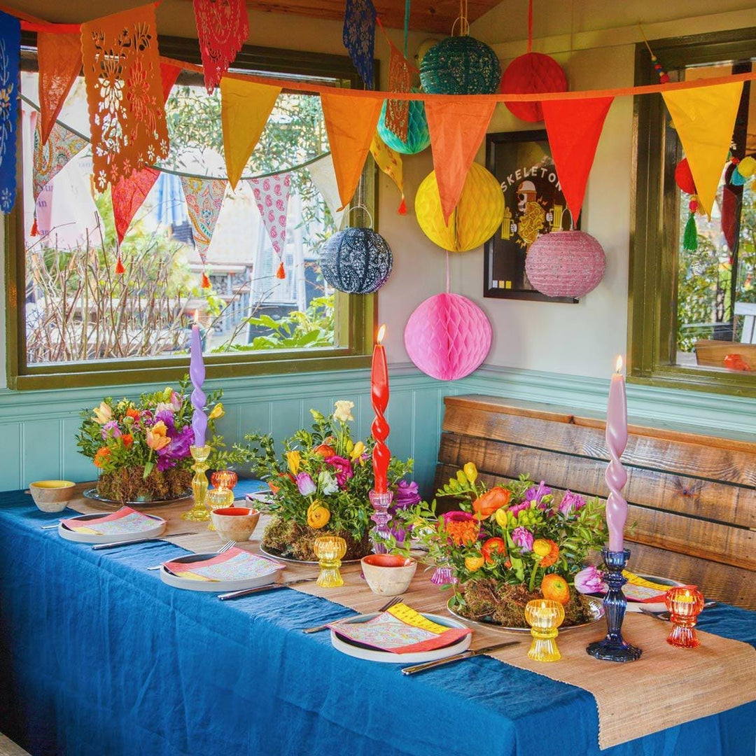 Yellow Glass Candle Holder - Dinner Candlestick Holder - Party Table Decorations - Boho Style - Jolie Fete UK