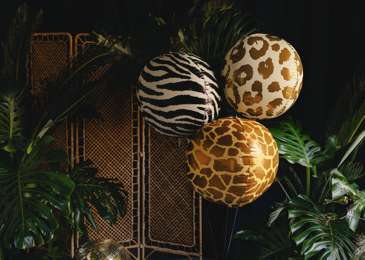 Zebra Print Balloon - Safari Birthday Decorations - Jungle Theme Foil Balloon - Orb Ball Balloon - Wild One Party - Kids Birthday Party - Jolie Fete UK