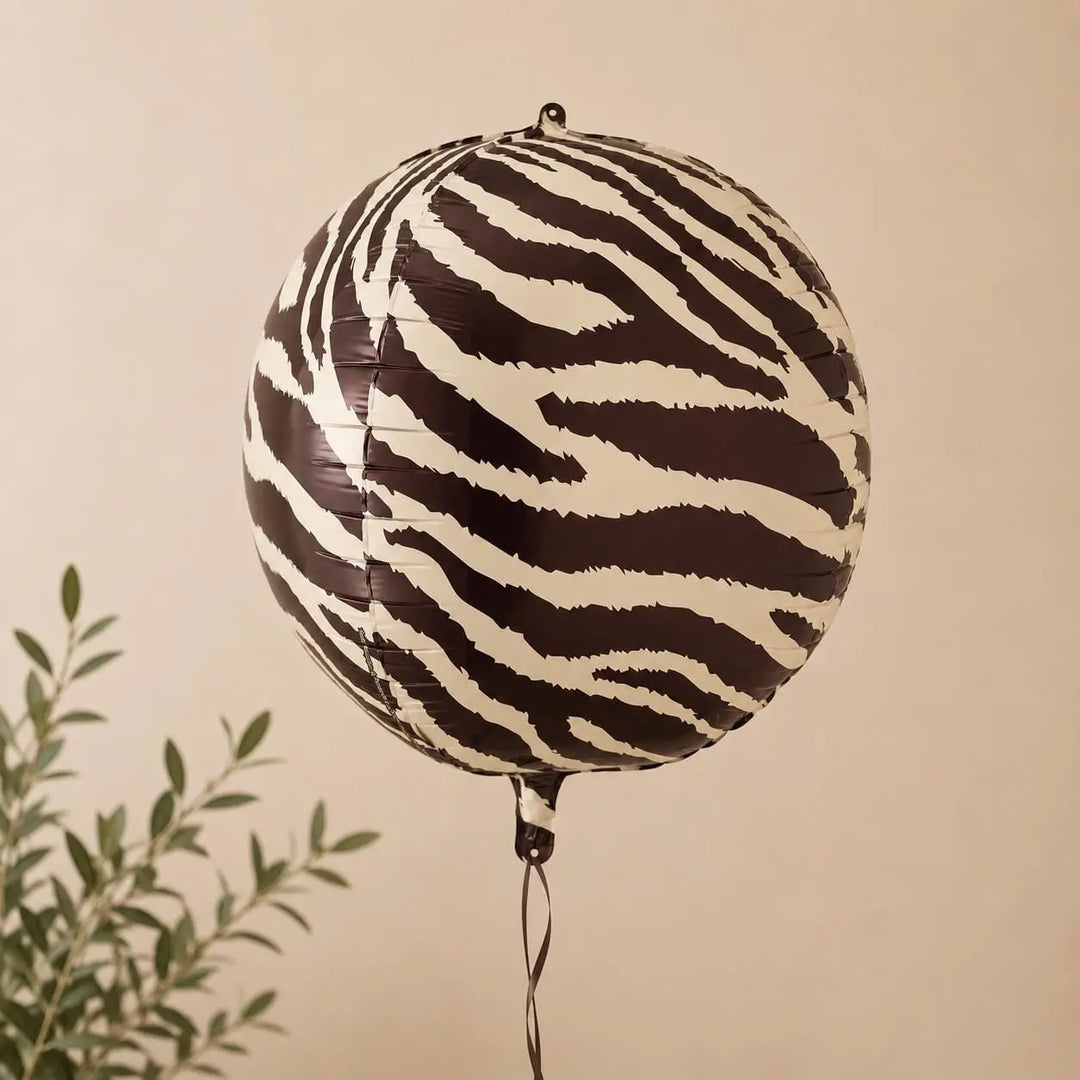 Zebra Print Balloon - Safari Birthday Decorations - Jungle Theme Foil Balloon - Orb Ball Balloon - Wild One Party - Kids Birthday Party - Jolie Fete UK