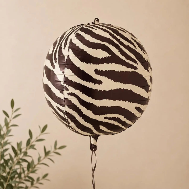 Zebra Print Balloon - Safari Birthday Decorations - Jungle Theme Foil Balloon - Orb Ball Balloon - Wild One Party - Kids Birthday Party - Jolie Fete UK