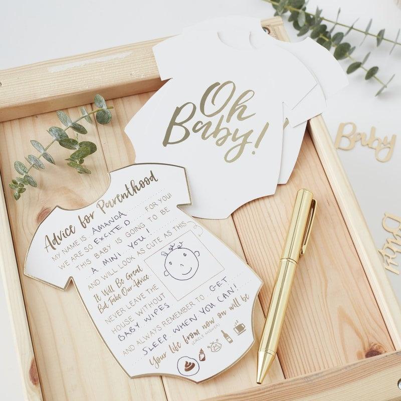 White & Gold Baby Shower Advice Cards - Oh Baby!