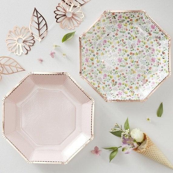 Rose Gold Flower & Pink Paper Plates - Ditsy floral