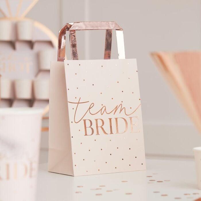Pink Team Bride Rose Gold Foiled Hen Party Bags - Pack of 5