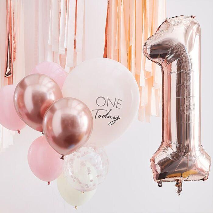 Pink and Rose Gold First Birthday Balloons - Mix It Up