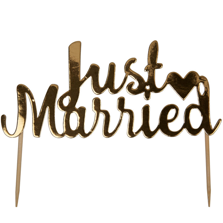 Gold 'Just Married' Cake Topper - Scripted Marble