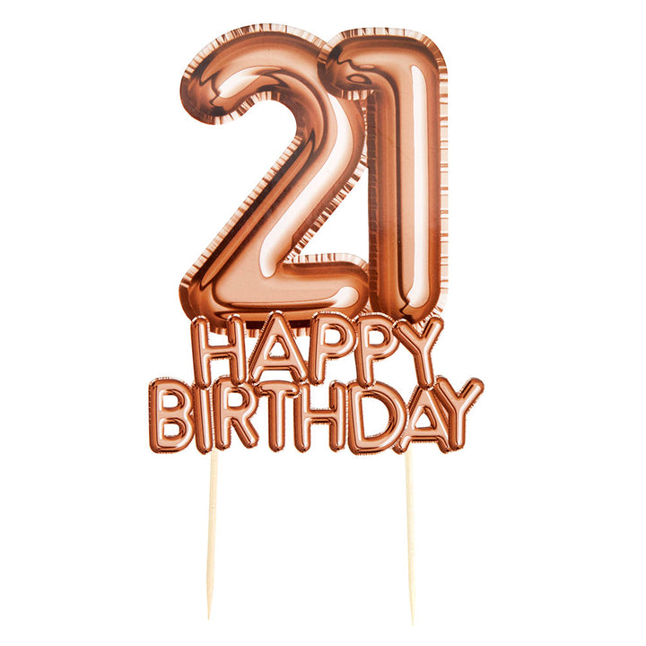 Rose Gold '21 Happy Birthday' Card Cake Topper