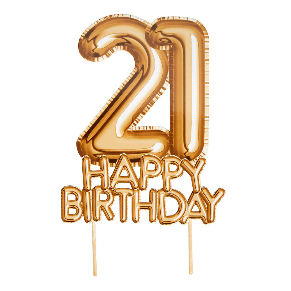 Gold '21 Happy Birthday' Card Cake Topper