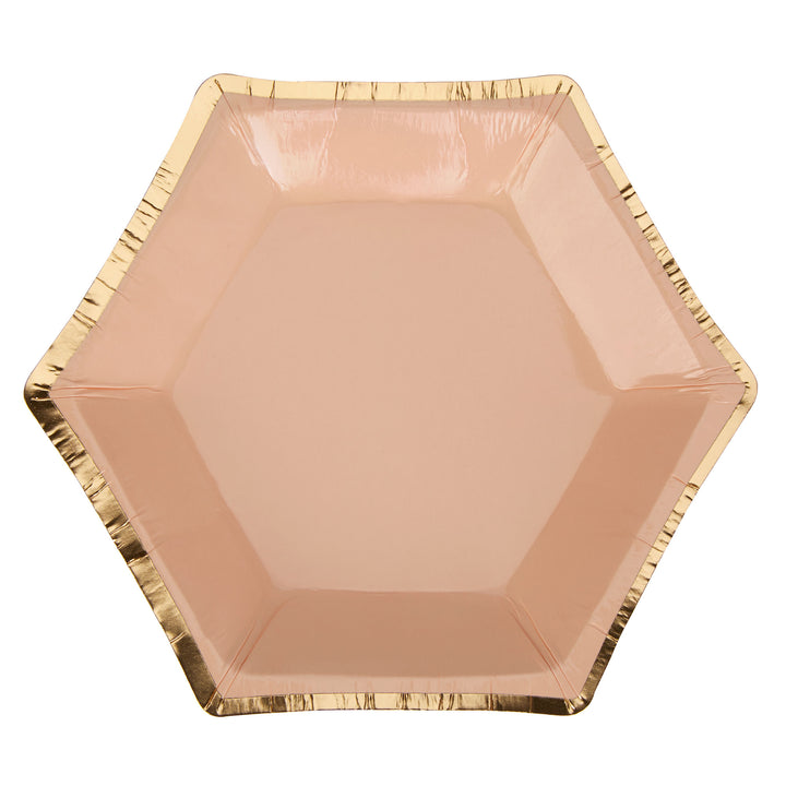 Peach & Gold Canape Size Paper Plates - Pack of 8 - Colour Block Peach