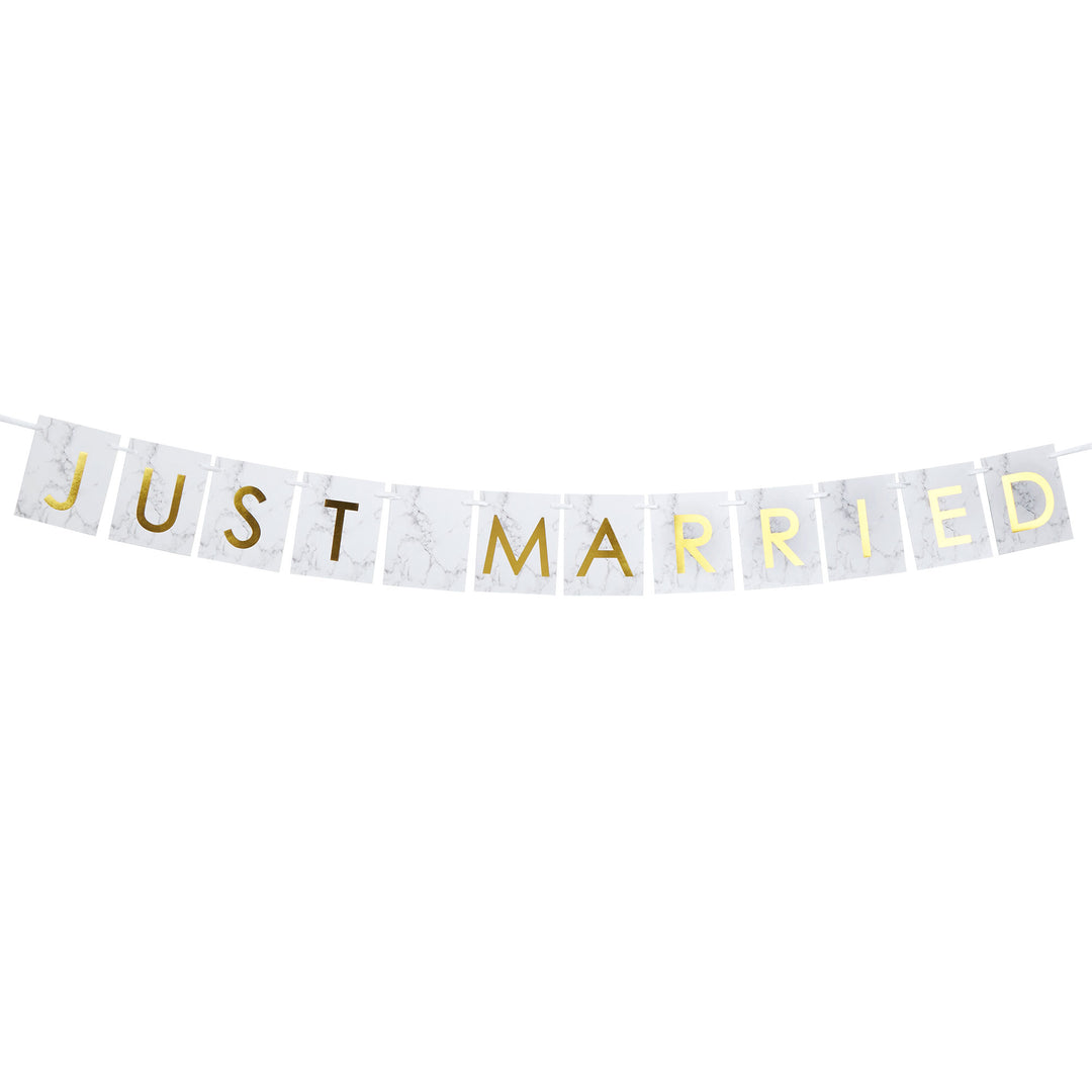 Marble & Gold 'Just Married' Car Bunting - Scripted Marble