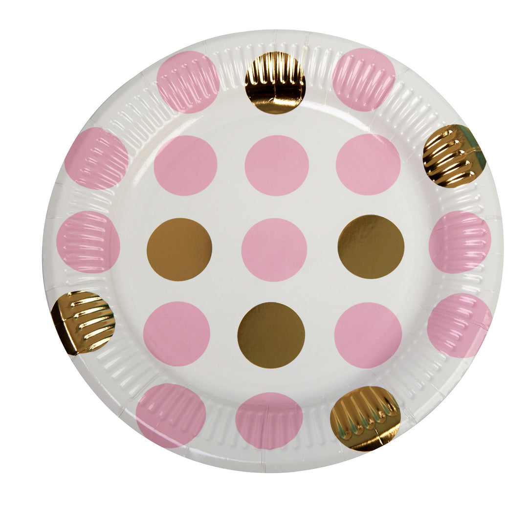 Pink & Gold Dot Paper Plates - Pack of 8