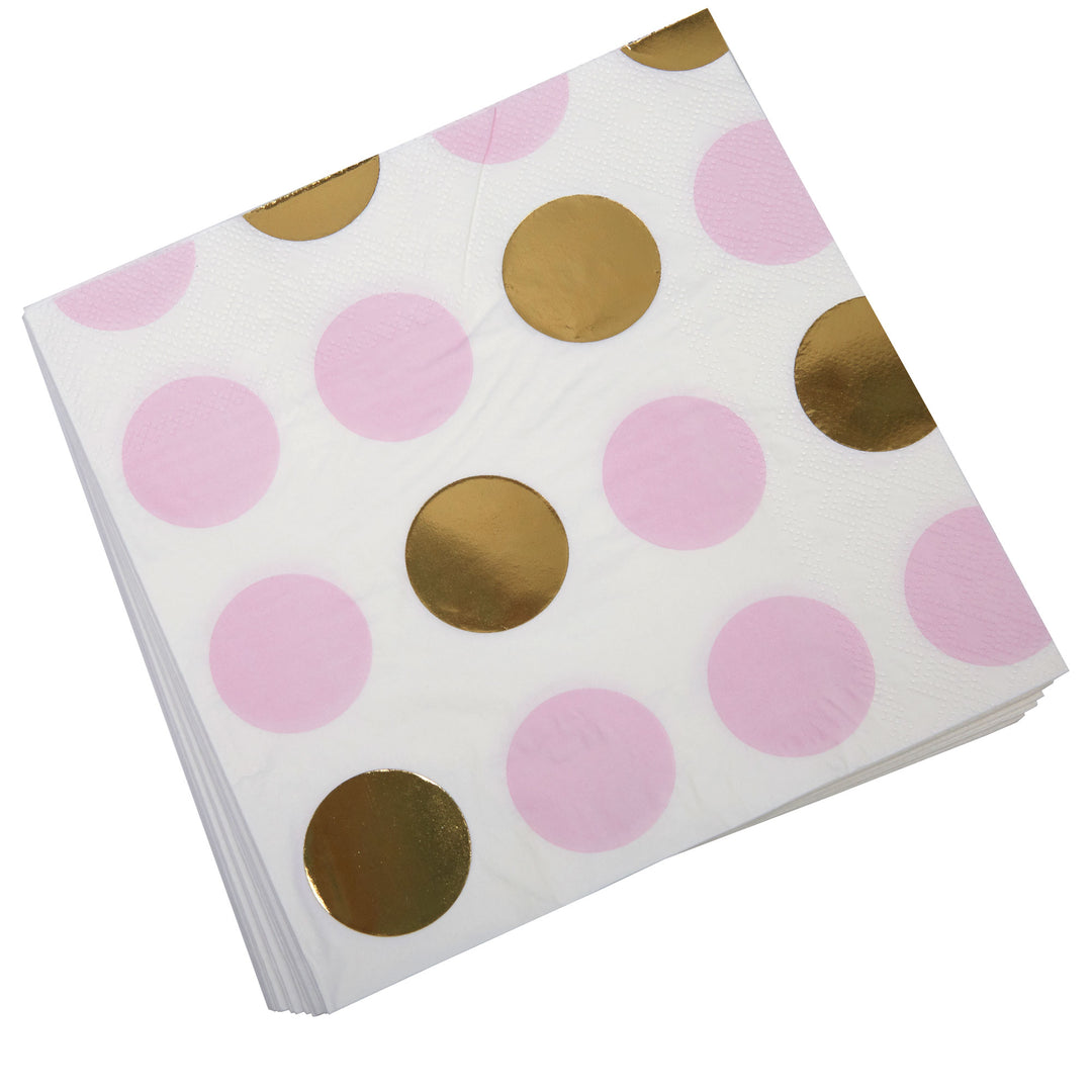 Pink & Gold Dots Paper Napkins - Pack of 16