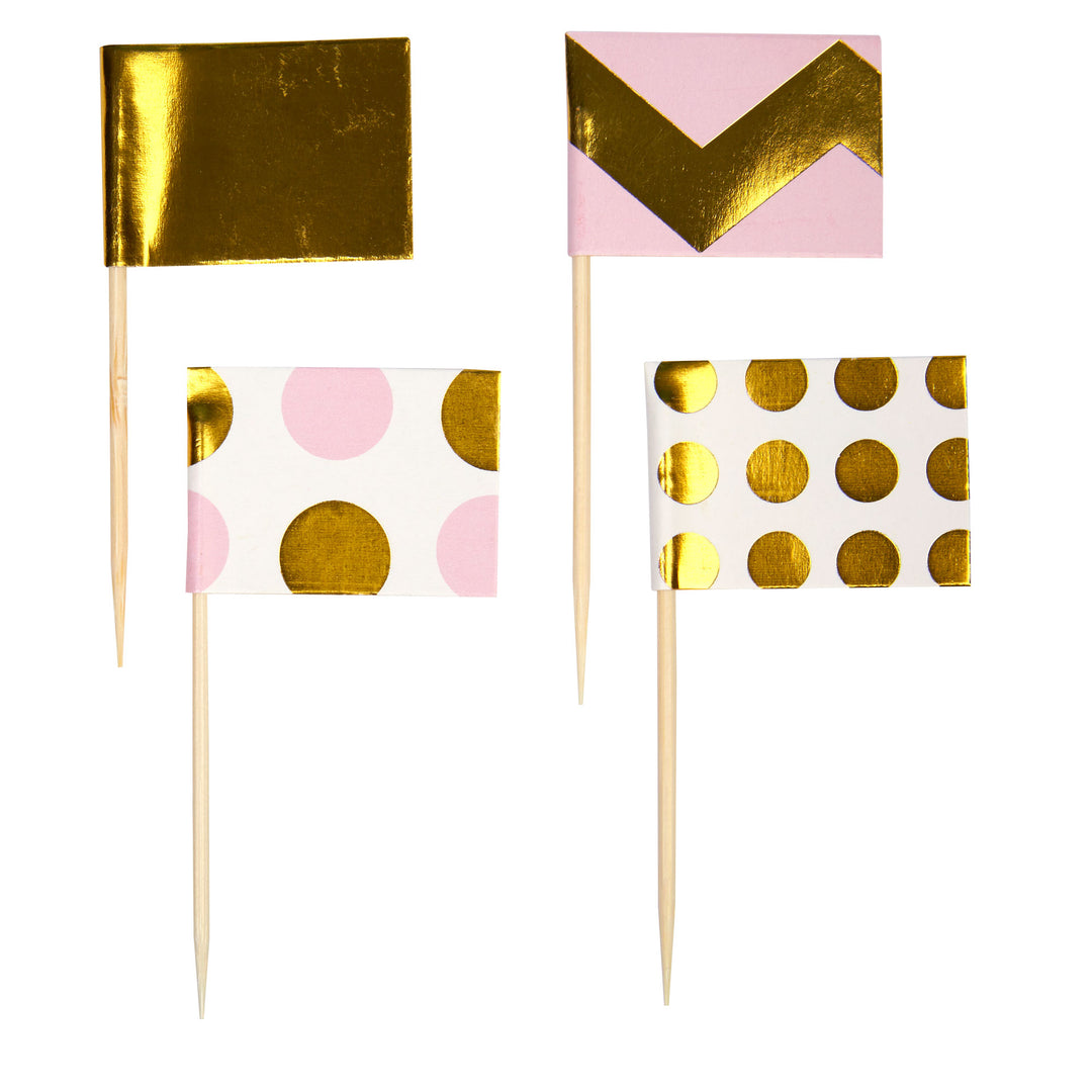Pink & Gold Cupcake Toppers - Pack of 20
