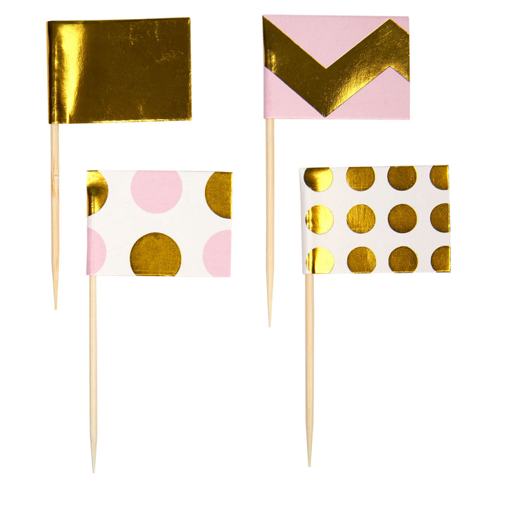 Pink & Gold Cupcake Toppers - Pack of 20