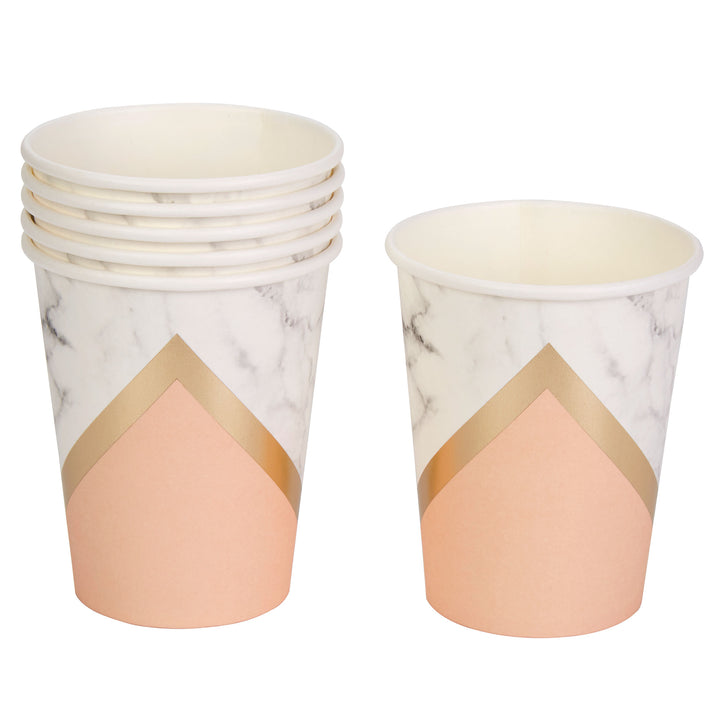 Peach, Gold & Marble Paper Cups - Pack of 8 - Colour Block Peach