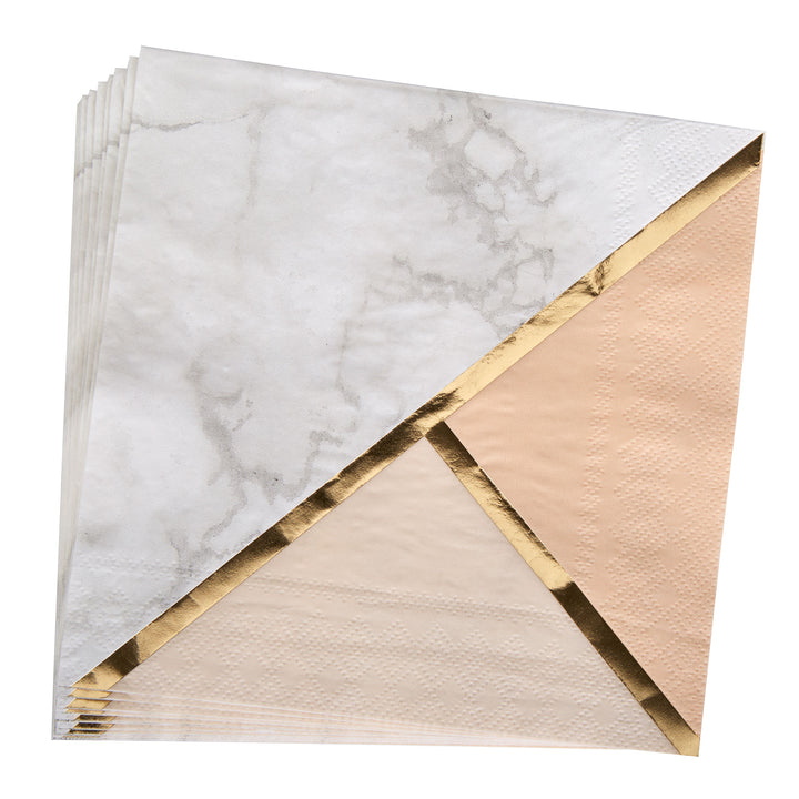 Peach, Gold & Marble Paper Napkins - Pack of 16 - Colour Block Peach