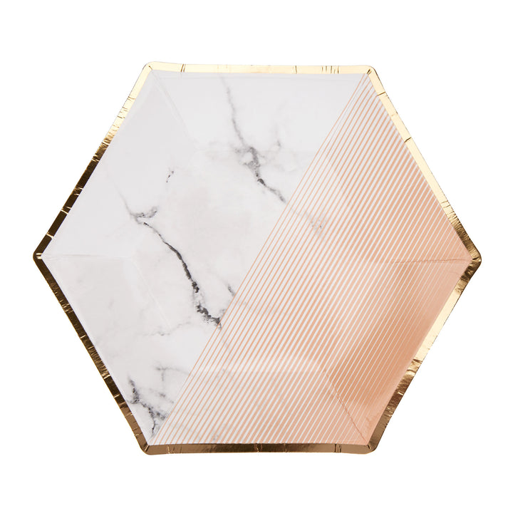 Peach, Gold & Marble Small Paper Plates - Pack of 8 - Colour Block Peach