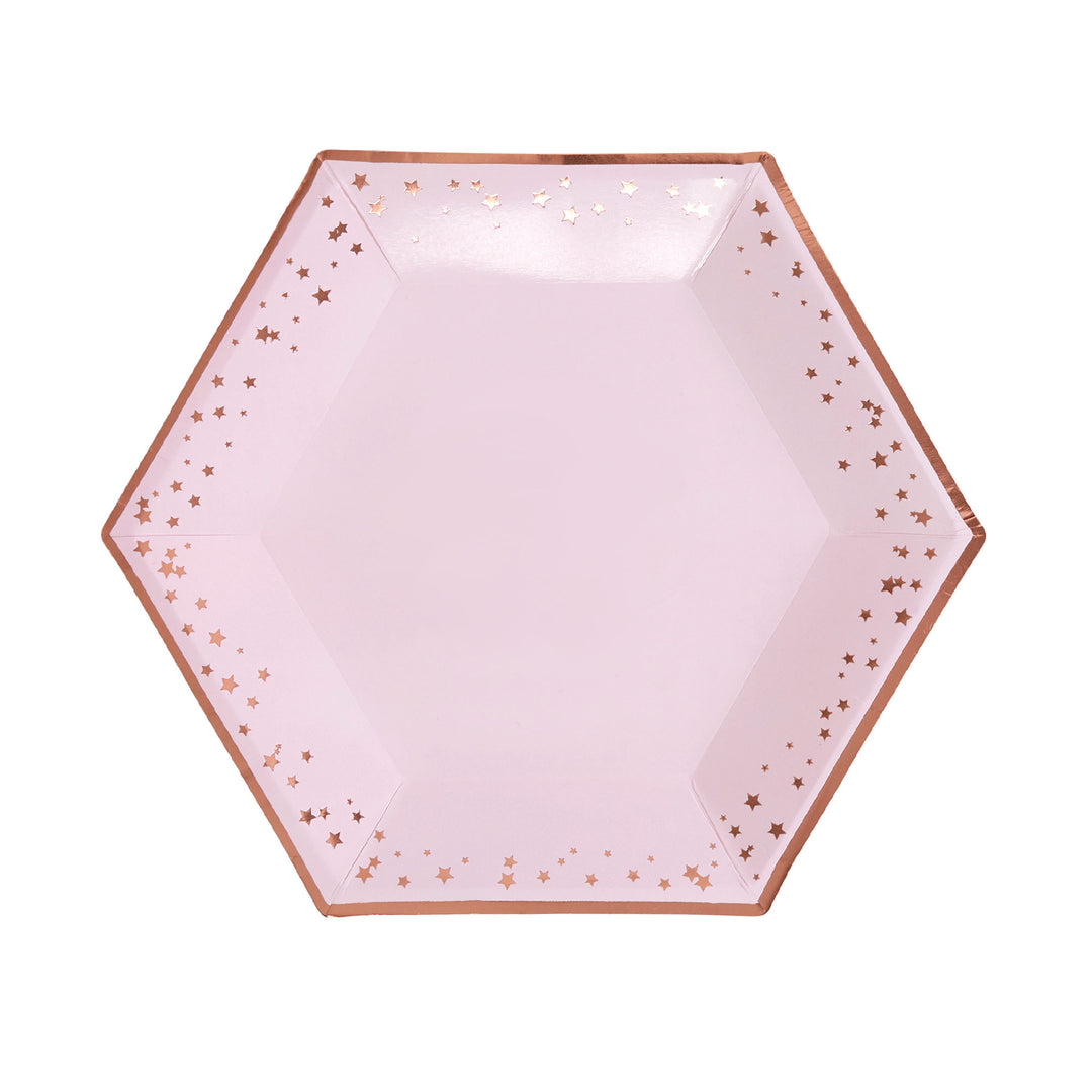 Rose Gold & Pink Large Paper Plates - Pack of 8 - Glitz & Glam Pink & Rose Gold