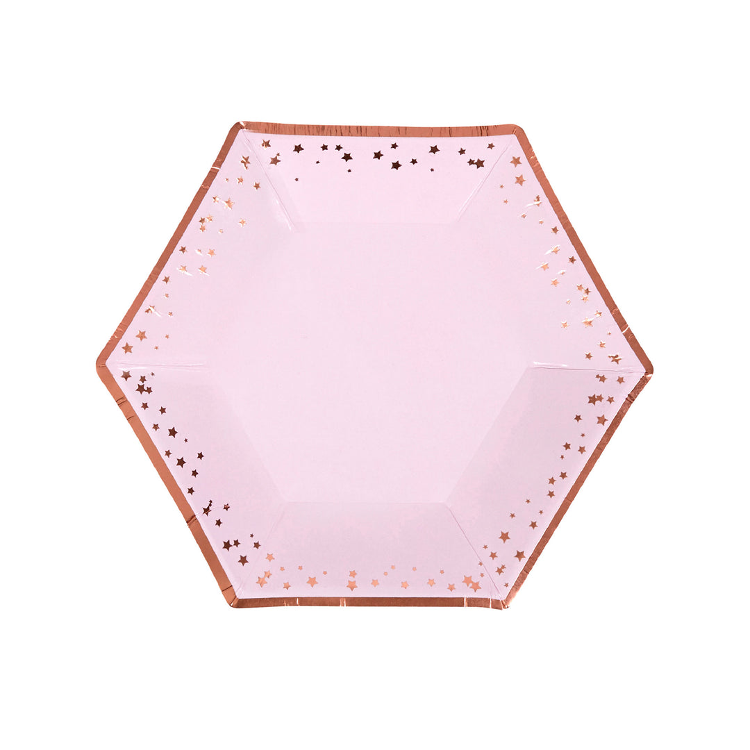 Rose Gold & Pink Small Paper Plates - Pack of 8 - Glitz & Glam Pink & Rose Gold