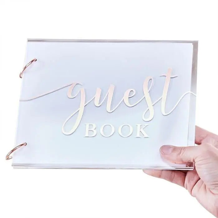 Acrylic Guest Book - Rose Gold Wedding Guest Book - Party Guest Book - Memory Book - Modern Boho Decor - Pampas Grass Wedding Collection