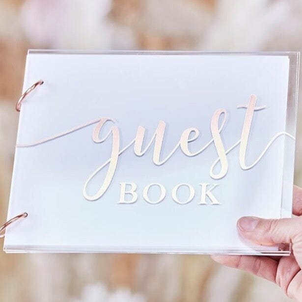 Acrylic Guest Book - Rose Gold Wedding Guest Book - Party Guest Book - Memory Book - Modern Boho Decor - Pampas Grass Wedding Collection