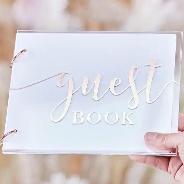 Acrylic Guest Book - Rose Gold Wedding Guest Book - Party Guest Book - Memory Book - Modern Boho Decor - Pampas Grass Wedding Collection