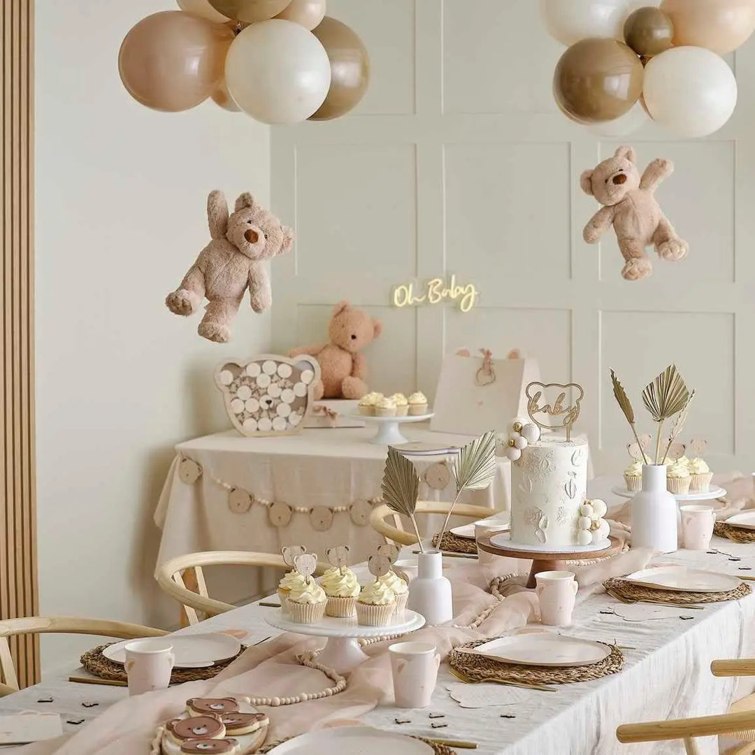 Baby Shower Bunting - Wooden Teddy Bear & Bead Baby Shower Garland - New Baby Party - Neutral Decor - Gender Reveal Party Decorations