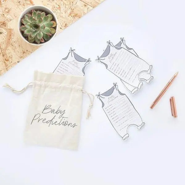 Baby Shower Prediction Cards And Bag - White & Grey Baby Shower Game - Baby Shower Keepsake - New Baby - Hello Little One -20 Cards Included