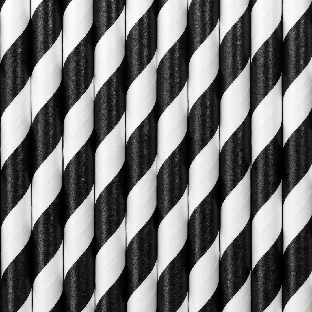 Black and White Stripe Paper Straws - Birthday Party Straws - Halloween Straws - Pack of 10