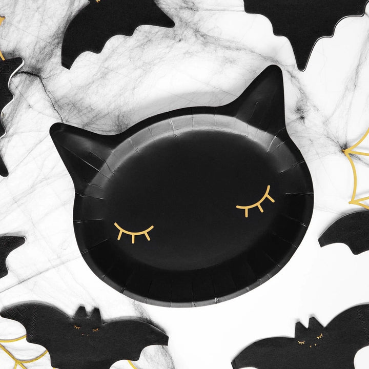 Halloween paper plates - Black cat shaped paper plates - Halloween party tableware - Kitten paper plates - Halloween decor - Pack of 6
