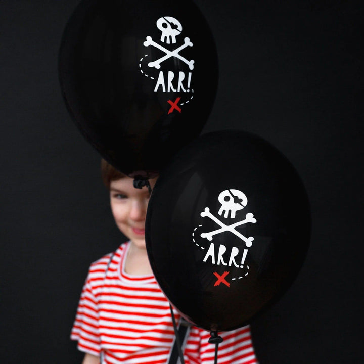 Pirate Party Balloons - Black Skull & Crossbones Balloons - Pirate Party Decorations - Kids Pirate Party - Pack of 6